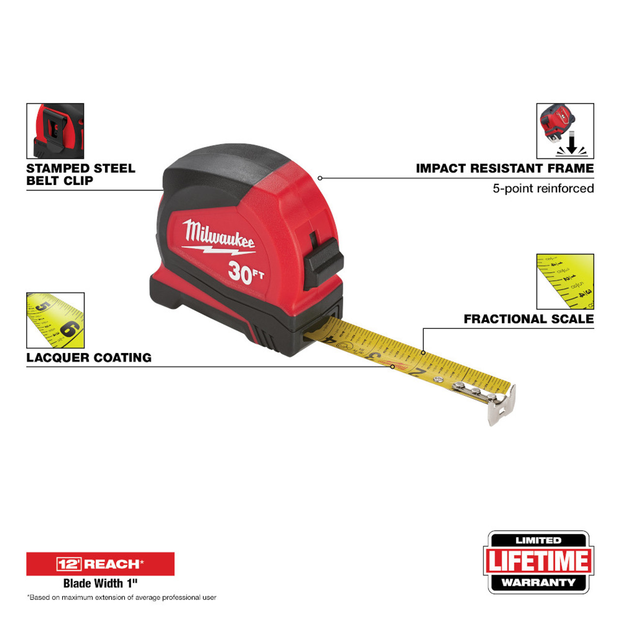 Milwaukee 25 ft. Compact Tape Measure (2-Pack) 48-22-6625-2X - The