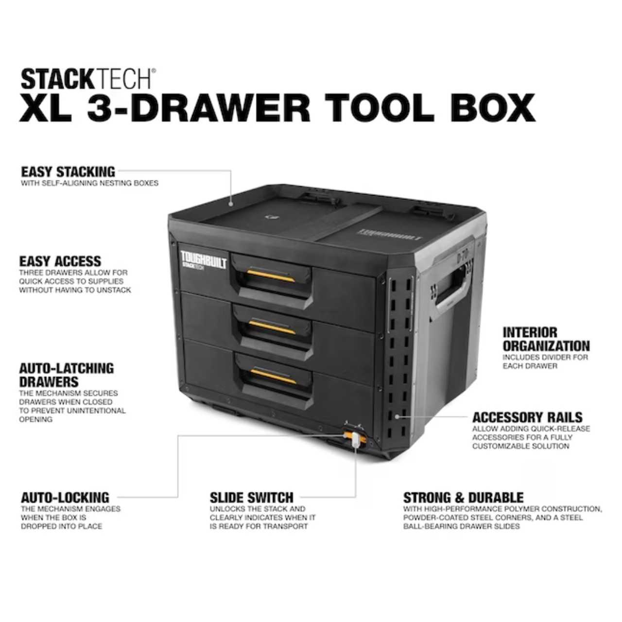 Toughbuilt Rolling Drawer Box Release Date ToughBuilt TB-B1-D-70-3 StackTech 3 Drawer Xl Tool Box - Atlas-Machinery