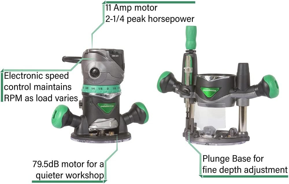 Metabo HPT HPT-KM12VCM 2-1/4in Peak HP Variable Speed Fixed/Plunge Base ...