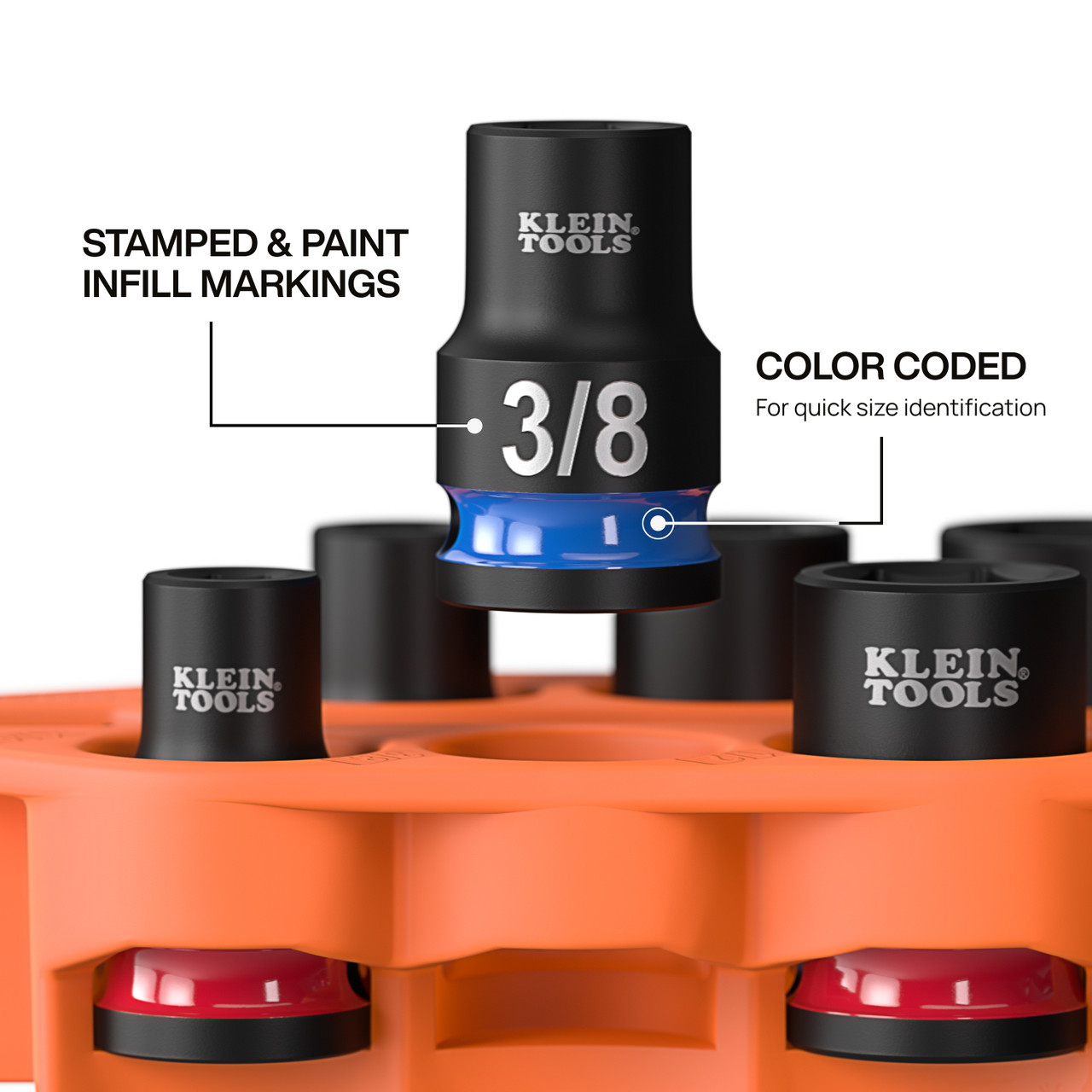 Klein Tools KLE-33808 Grab-And-Go Impact Socket Set, SAE, 7-Piece