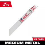 Milwaukee MIL-48-01-618X18T50PK 18 TPI Medium Metal Cutting SAWZALL Reciprocating Saw Blades (50-Pack)