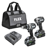 FLEX FL-FXM202-2G 24V Hammer Drill With Turbo Mode And Quick Eject Impact Driver Stacked Lithium 3.5Ah + 6.0Ah Kit