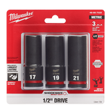 Milwaukee MIL-49-66-7025 SHOCKWAVE Impact Duty 1/2in Drive Metric Deep 6 Point 3-Piece Socket Set