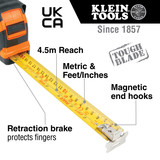 Klein Tools KLE-9375 7.5-Meter Magnetic Double-Hook Tape Measure
