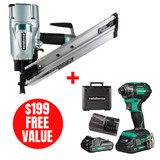Metabo-HPT HPT-NR83AA5M-WH18DCM 3-1/4in 30Deg Paper Collated Framing Nailer + 18V Impact Driver 2x2.0Ah Kit