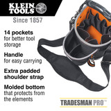 Klein Tools KLE-55419SP-14 Tool Bag, Tradesman Pro Shoulder Pouch, 14 Pockets, 10in