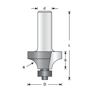 Dimar DIM-109R8-10 1-1/4in Dia Carbide Tipped Rounding Over Bit Ball Bearing 2 Flute 1/2in Shank 3/16in Radius