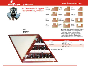 Dimar DIM-WP12-3  12 Piece Carbide Tipped Router Bit Sets, 3 Flutes 1/4in Shank