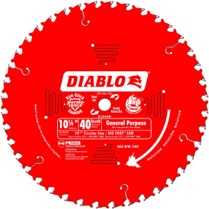 Freud FRE-D1040W Diablo 10-1/4-Inch 40 Tooth ATB General Purpose Saw Blade with 5/8-Inch and Diamond Knockout Arbor
