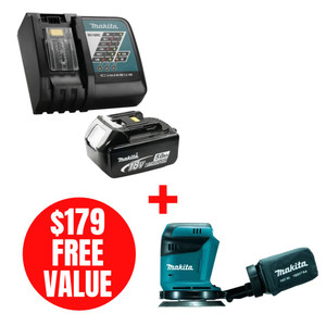 Makita MAK-Y-00309-DBO180Z Rapid Charger 5AH Kit + 18V Cordless 5" Random Orbit Sander