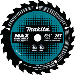 Makita MAK-B-62963 6‑1/2" 25T Carbide‑Tipped Max Efficiency Circular Saw Blade, Framing