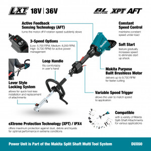 Makita MAK-DUX60PTM5X 18Vx2 LXT Split Shaft Line Trimmer 4x 5.0Ah Kit