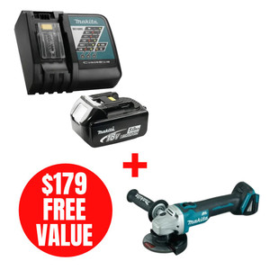 Makita MAK-Y-00309-DGA454Z Rapid Charger 5AH Kit + 18V 4-1/2" Brushless Grinder Tool Only Li-Ion (Slide Switch)