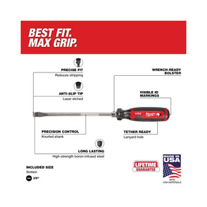 Milwaukee MIL-MT209 8in CUSHION GRIP SCREWDRIVER - 3/8in SLOTTED - USA