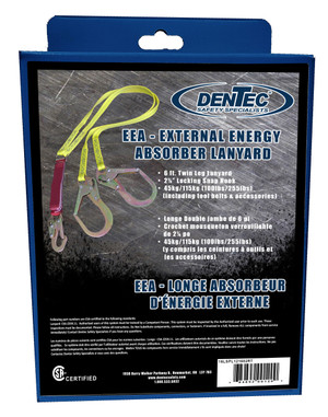 Dentec DEN-16LSPL121602RT 6ft Twin EEA (External Energy Absorber) Lanyard With 2-1/4 Hooks