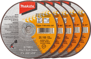 Makita MAK-D-74821-5 3in Type 1 General Purpose 46 Grit Thin Cut-Off Wheel for Metal and Stainless Steel Cutting, 5pk