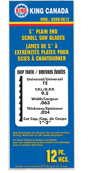 King Canada KING-KSSB-SK12 Scroll Saw Blades 9.5 TPI 12PK