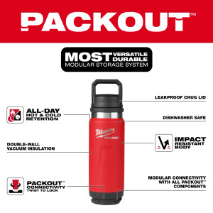 Milwaukee MIL-48-22-8396R PACKOUT 24oz Insulated Bottle with Chug Lid - Red