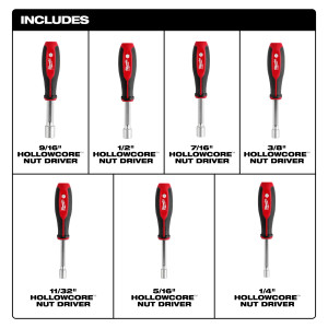 Milwaukee MIL-48-22-2547 7pc SAE HOLLOWCORE Nut Driver Sets