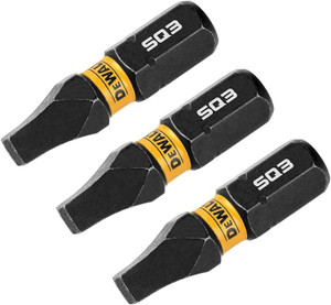 DEWALT DEW-DWAF1SQ3IR3 Flextorq Square SQ3 Bits Robertson 1/4in x 1in For Impact Drivers And Drills Hex Shank
