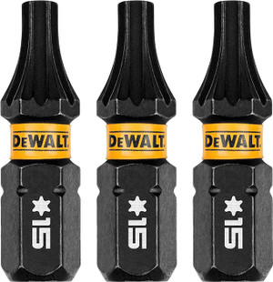 DEWALT DEW-DWAF1TX15IR3 Flextorq Torx T15 Bits 1/4 x 1in For Impact Drivers And Drills Hex Shank