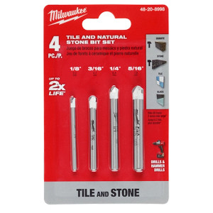Milwaukee MIL-48-20-8998 Tile And Natural Stone Bit Set 4 Pieces