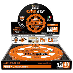 CMT Orange Tools CMT-25134007 Zero Gravity Finish 7-1/4in x 5/8in 40 Teeth