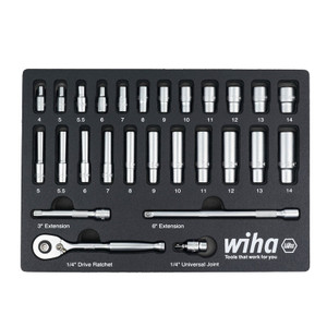 Wiha Tools WIHA-33395 Metric 27 Piece 1/4in Drive Professional Standard And Deep Socket Tray Set