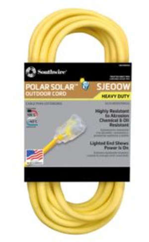 Southwire SOU-1687SW0002 12/3 25ft Yellow Outdoor Extension Cord With Power Light Indicator