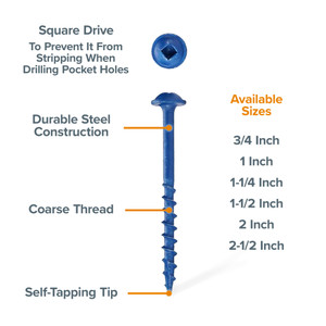 BORA BORA-BR-A180703 Pocket Hole Screws Coarse Thread 2in 500-Piece