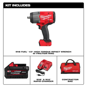 Milwaukee MIL-2967-21F M18 FUEL 1/2 Inch High Torque Impact Wrench with Friction Ring REDLITHIUM FORGE 8.0Ah Kit