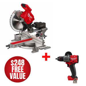 Milwaukee MIL-2739-20-2904-20 M18 Fuel 12in Mitre Saw Bare Tool and 1/2in Hammer Drill/Driver Kit