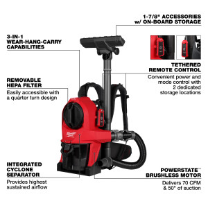 Milwaukee MIL-0895-20 M18 FUEL 3-in-1 Backpack Vacuum Bare Tool
