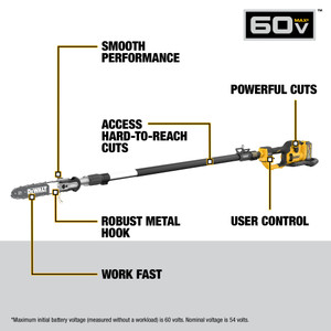 DEWALT DEW-DCPS671X1 60V MAX 10in Telescoping Pole Saw 9.0Ah Kit