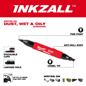 Milwaukee MIL-48-22-3113 INKZALL Double Sided Black Jobsite Marker - Fine Point And Chisel Tip