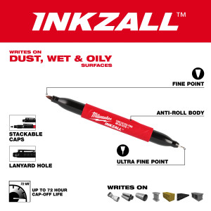 Milwaukee MIL-48-22-3115 INKZALL Double Sided Black Jobsite Marker - Ultra Fine And Fine Point