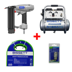 Bissett BIS-BC-2GSINGLEKIT 18ga 2in Brad Nailer, 2Gal Compressor, 50ft Hose with Fittings