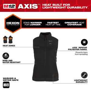 Milwaukee MIL-F300B-20XL M12 Women's Black Axis Vest Only XL
