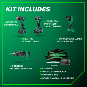 Metabo HPT HPT-KC18DEX4 18V Multivolt 4-Piece 2x 2.0Ah Combo Kit
