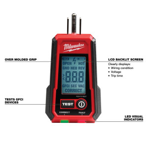 Milwaukee MIL-3211-20 Digital GFCI Receptacle Tester And Voltage Detector with LED