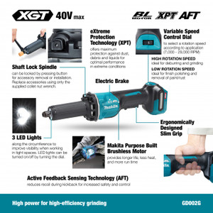 Makita MAK-GD002GZ 40V MAX XGT 1/4in Die Grinder with Paddle Switch Bare Tool