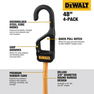 DEWALT BULL-DXBC300484 48in Premium Heavy-Duty Bungee Cords, 4-Pack
