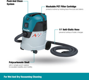 Makita MAK-VC2512L 25ltr Push & Clean L Class Wet/dry Dust Extractor