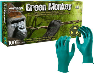 Watson Gloves WAT-5559PF-XX Green Monkey 4.6 mil Biodegradable Disposable Gloves, 100-Pack