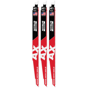 Milwaukee MIL-48-00-7353 12n 5 TPI AX w/NITRUS Carbide Teeth SAWZALL Blade for Wood with Nails 3pk