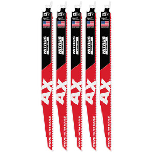 Milwaukee MIL-48-00-7553 12in 5TPI AX w/NITRUS Carbide Teeth SAWZALL Blade for Wood with Nails 5pk