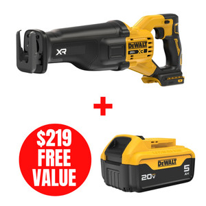 DEWALT DEW-DCS384B-DCB205 20V MAX XR Brushless Cordless Reciprocating Saw Bare Tool + 20V MAX 5.0Ah Battery