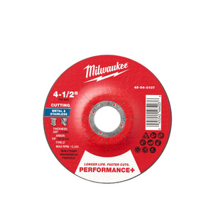 Milwaukee MIL-49-94-0107 Performance+ Metal Cut-Off Wheel 4-1/2in x 0.045in x 7/8in Type 27