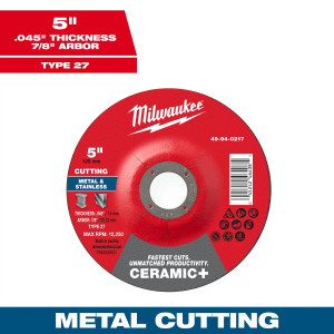 Milwaukee MIL-49-94-0217 Ceramic Plus Metal Cut-Off Wheel 5in x 0.045in x 7/8in Type 27
