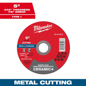 Milwaukee MIL-49-94-0213 Ceramic Plus Metal Cut-Off Wheel 5in x 0.045in x 7/8in Type 1, 25-Pack